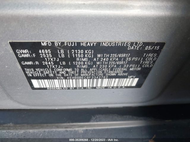 Photo 8 VIN: 4S4BSBEC9F3342762 - SUBARU OUTBACK 