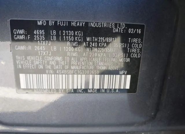 Photo 8 VIN: 4S4BSBFC1G3303650 - SUBARU OUTBACK 