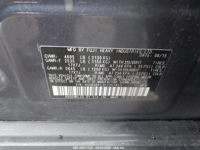 Photo 8 VIN: 4S4BSBFC3F3357823 - SUBARU OUTBACK 