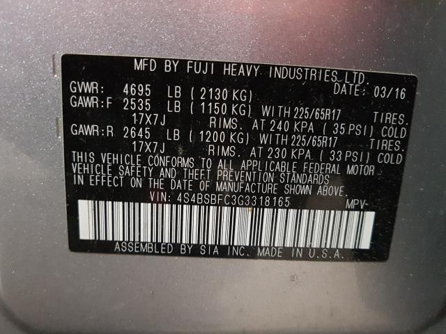 Photo 9 VIN: 4S4BSBFC3G3318165 - SUBARU OUTBACK 