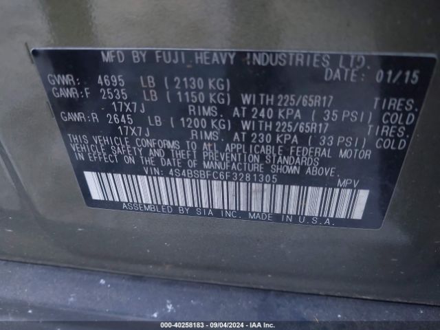 Photo 8 VIN: 4S4BSBFC6F3281305 - SUBARU OUTBACK 