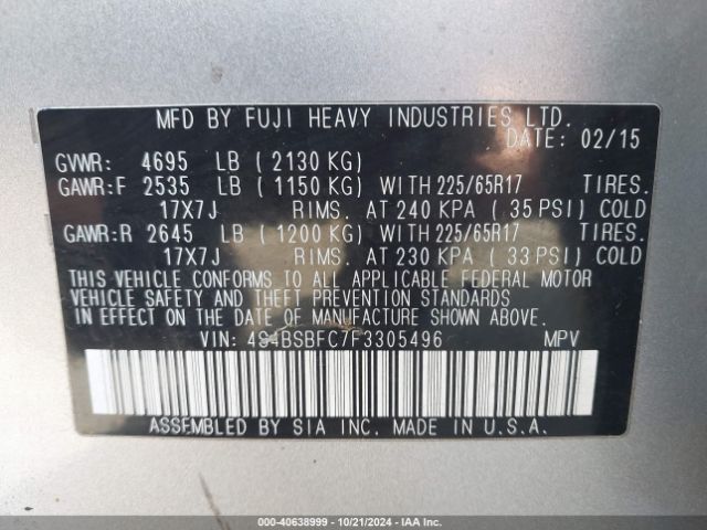 Photo 8 VIN: 4S4BSBFC7F3305496 - SUBARU OUTBACK 