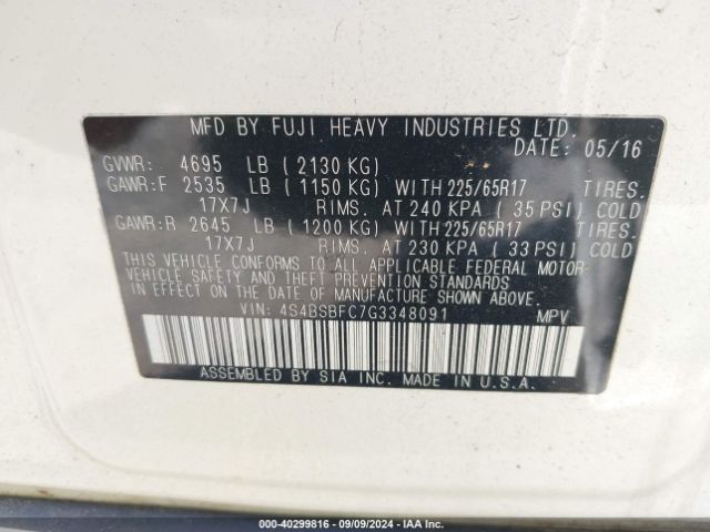 Photo 8 VIN: 4S4BSBFC7G3348091 - SUBARU OUTBACK 