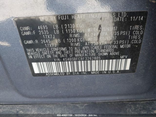 Photo 8 VIN: 4S4BSBFC8F3262805 - SUBARU OUTBACK 