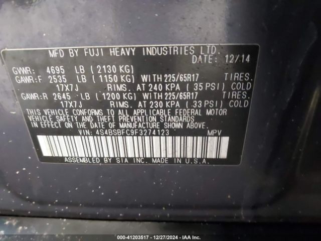 Photo 8 VIN: 4S4BSBFC9F3274123 - SUBARU OUTBACK 