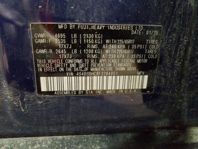 Photo 9 VIN: 4S4BSBHC9F3284051 - SUBARU OUTBACK 2. 