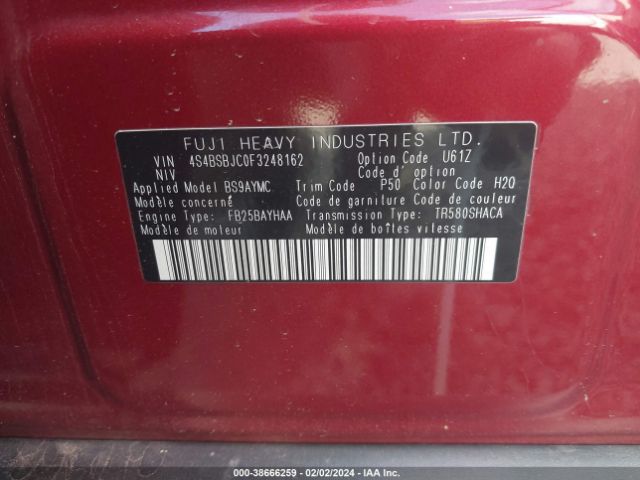 Photo 8 VIN: 4S4BSBJC0F3248162 - SUBARU OUTBACK 