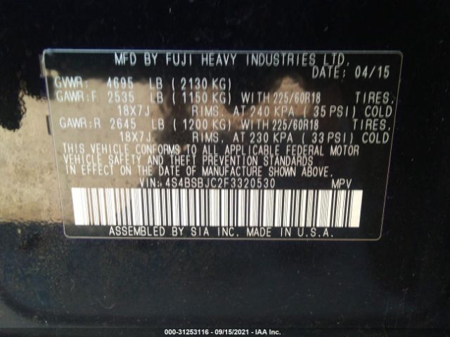 Photo 8 VIN: 4S4BSBJC2F3320530 - SUBARU OUTBACK 