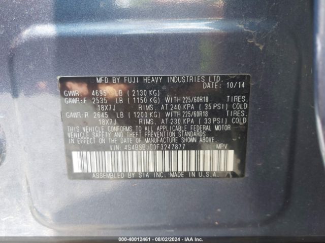 Photo 8 VIN: 4S4BSBJC3F3247877 - SUBARU OUTBACK 