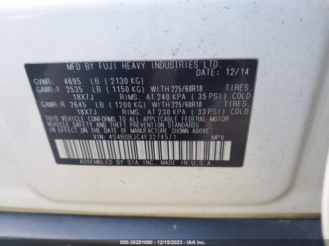 Photo 8 VIN: 4S4BSBJC4F3274571 - SUBARU OUTBACK 