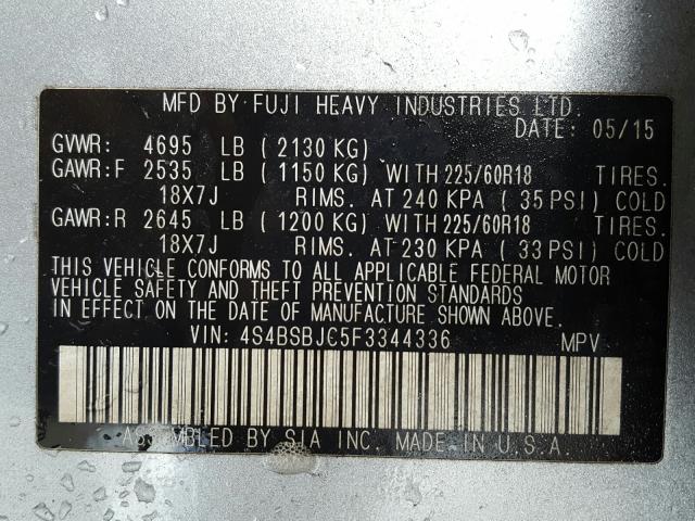 Photo 9 VIN: 4S4BSBJC5F3344336 - SUBARU OUTBACK 2. 