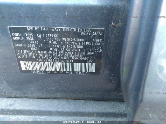 Photo 8 VIN: 4S4BSBJC6F3233049 - SUBARU OUTBACK 