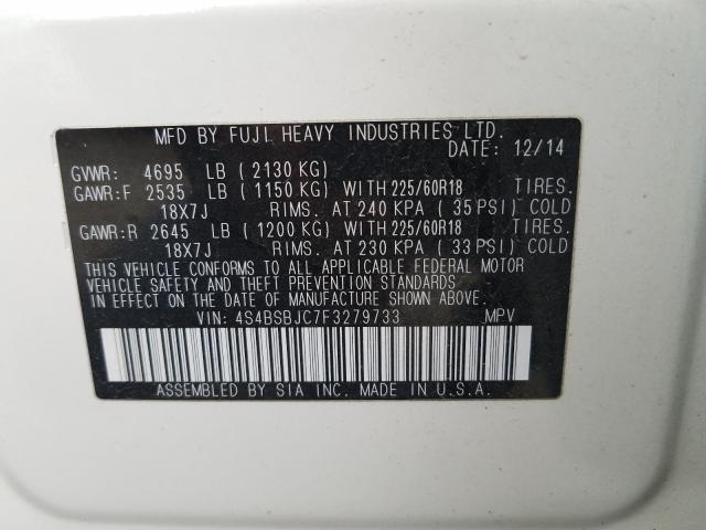 Photo 9 VIN: 4S4BSBJC7F3279733 - SUBARU OUTBACK 2. 