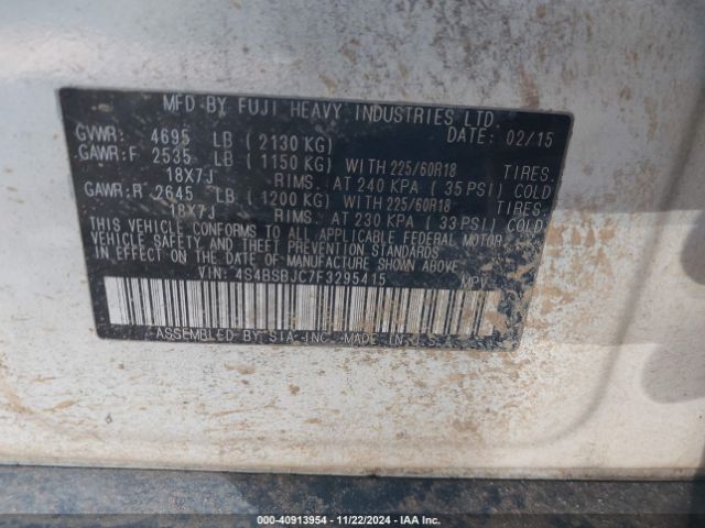 Photo 8 VIN: 4S4BSBJC7F3295415 - SUBARU OUTBACK 