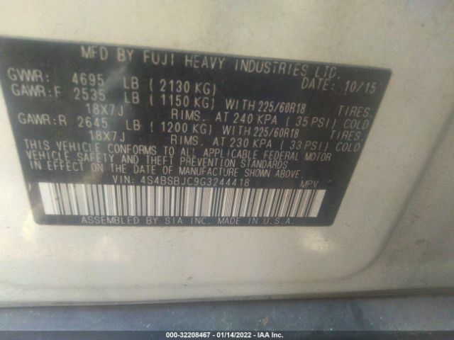 Photo 8 VIN: 4S4BSBJC9G3244418 - SUBARU OUTBACK 