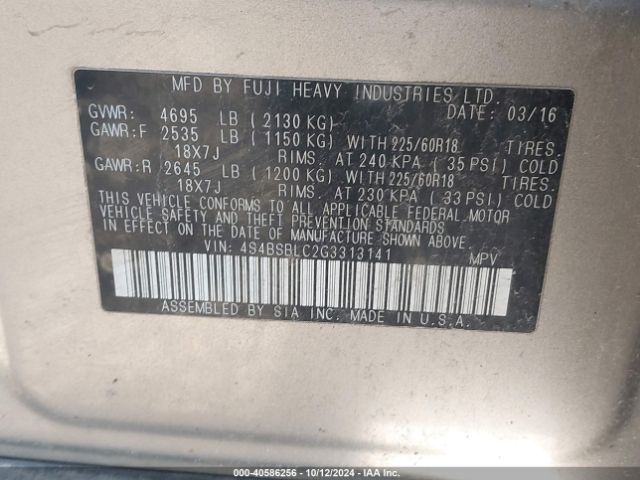 Photo 8 VIN: 4S4BSBLC2G3313141 - SUBARU OUTBACK 