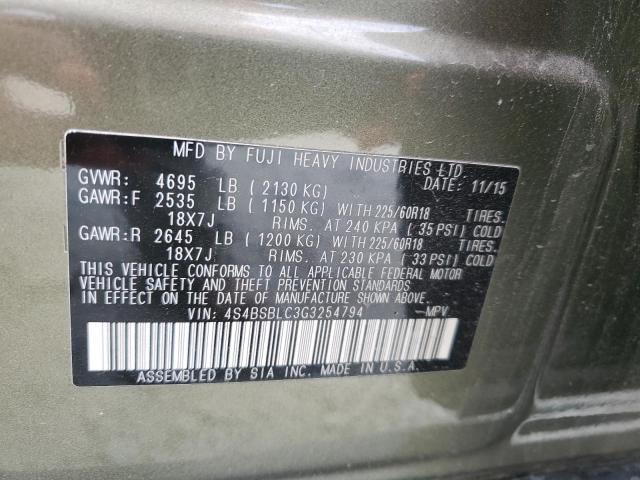 Photo 11 VIN: 4S4BSBLC3G3254794 - SUBARU OUTBACK 2. 