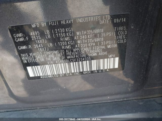 Photo 8 VIN: 4S4BSBLC5F3234335 - SUBARU OUTBACK 