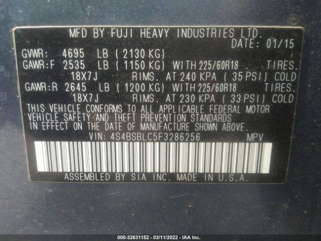 Photo 8 VIN: 4S4BSBLC5F3286256 - SUBARU OUTBACK 