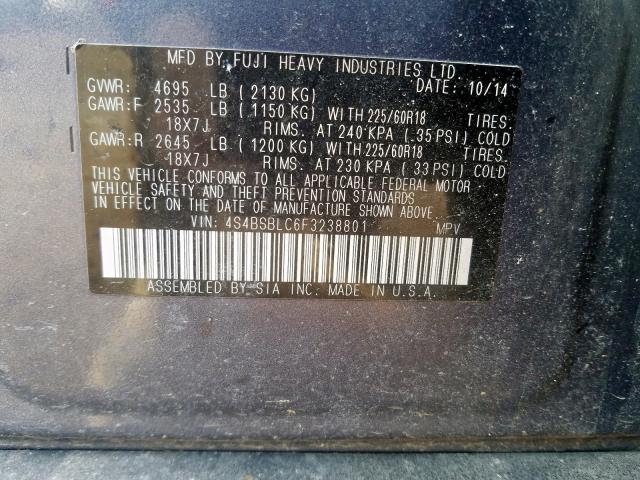 Photo 9 VIN: 4S4BSBLC6F3238801 - SUBARU OUTBACK 