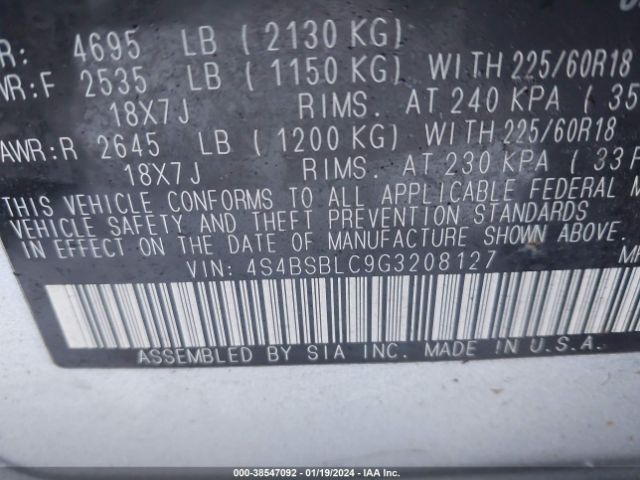 Photo 8 VIN: 4S4BSBLC9G3208127 - SUBARU OUTBACK 