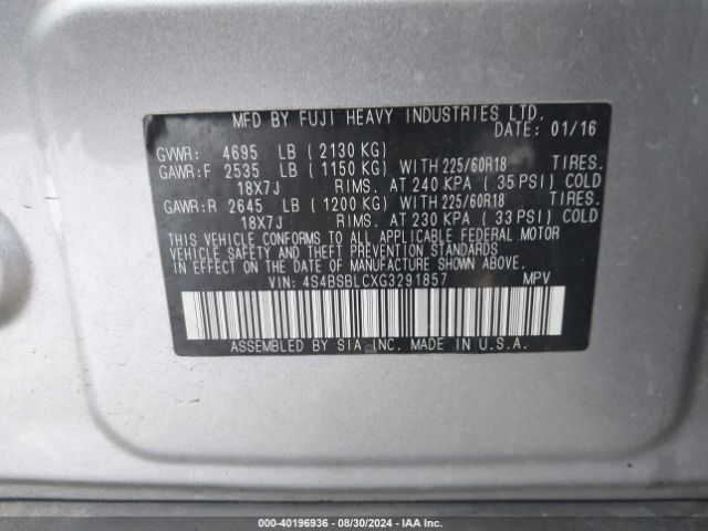 Photo 8 VIN: 4S4BSBLCXG3291857 - SUBARU OUTBACK 