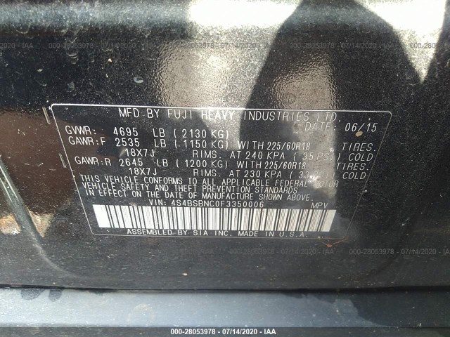 Photo 8 VIN: 4S4BSBNC0F3350006 - SUBARU OUTBACK 