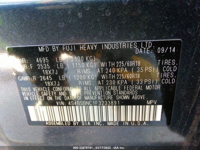 Photo 8 VIN: 4S4BSBNC1F3233891 - SUBARU OUTBACK 