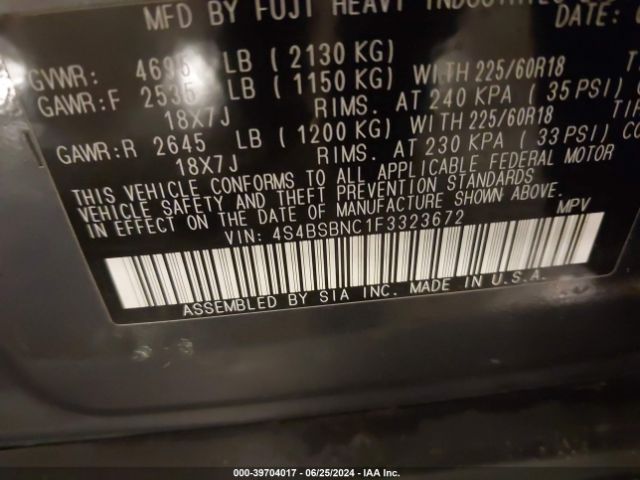 Photo 8 VIN: 4S4BSBNC1F3323672 - SUBARU OUTBACK 