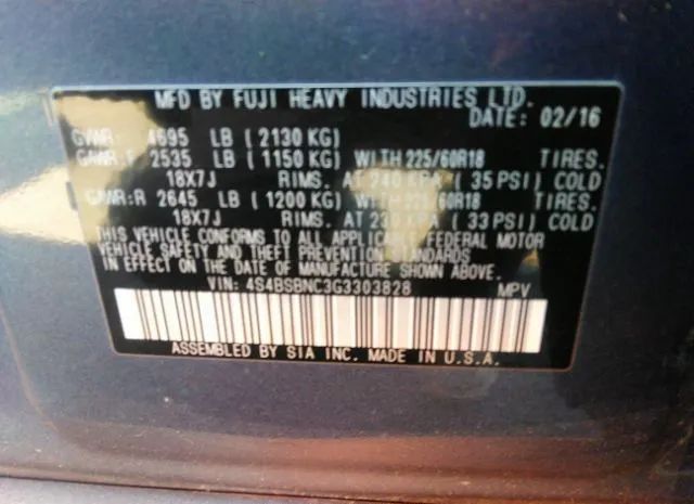 Photo 8 VIN: 4S4BSBNC3G3303828 - SUBARU OUTBACK 