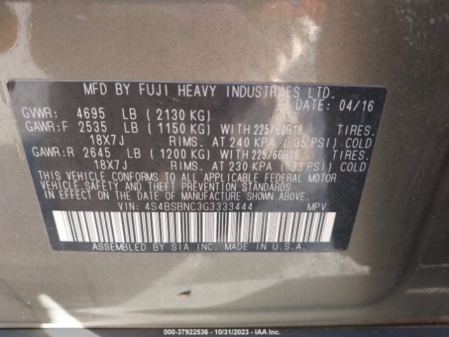 Photo 8 VIN: 4S4BSBNC3G3333444 - SUBARU OUTBACK 