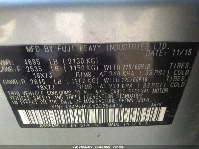 Photo 8 VIN: 4S4BSBNC4G3254414 - SUBARU OUTBACK 