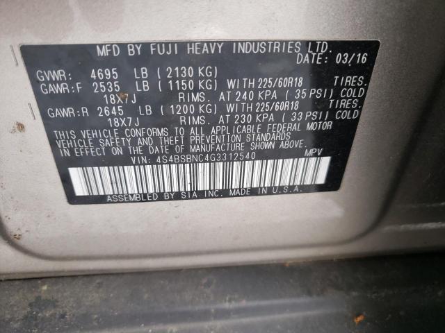 Photo 9 VIN: 4S4BSBNC4G3312540 - SUBARU OUTBACK 2. 