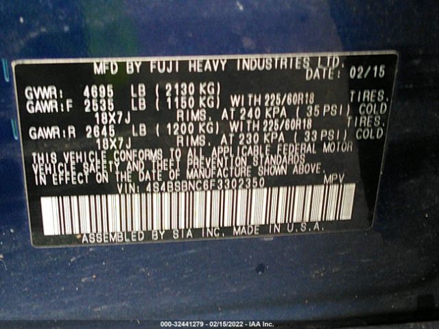 Photo 8 VIN: 4S4BSBNC6F3302350 - SUBARU OUTBACK 