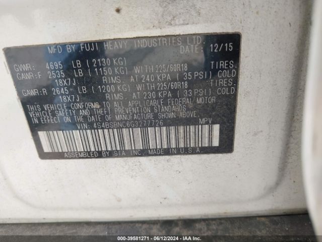 Photo 8 VIN: 4S4BSBNC6G3277726 - SUBARU OUTBACK 