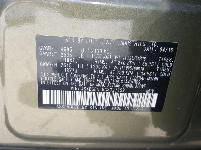 Photo 9 VIN: 4S4BSBNC8G3327199 - SUBARU OUTBACK 2. 