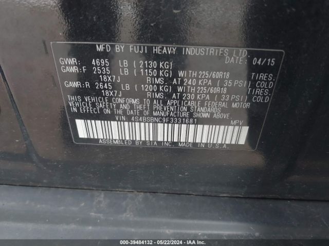 Photo 8 VIN: 4S4BSBNC9F3331681 - SUBARU OUTBACK 