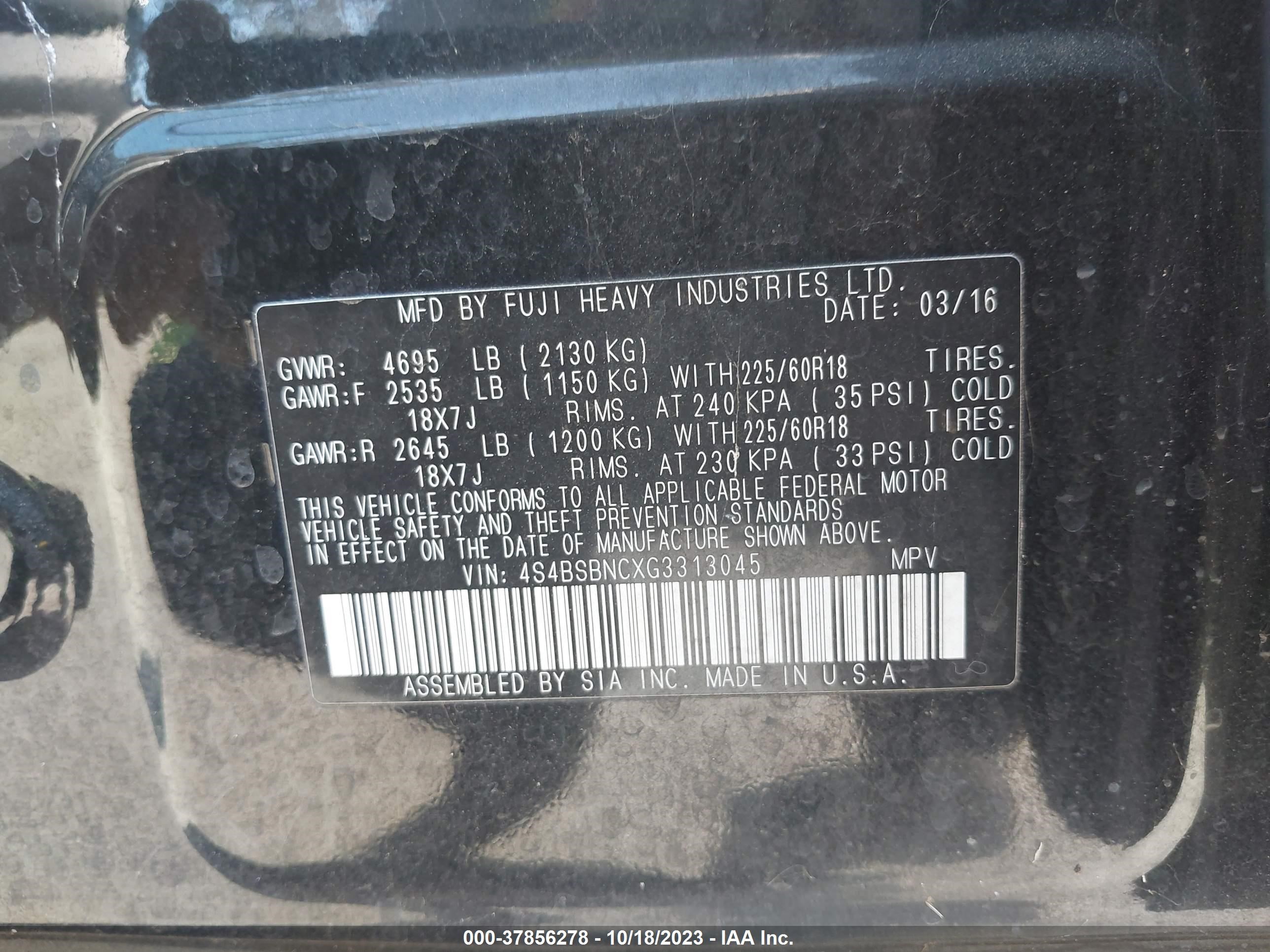 Photo 8 VIN: 4S4BSBNCXG3313045 - SUBARU OUTBACK 