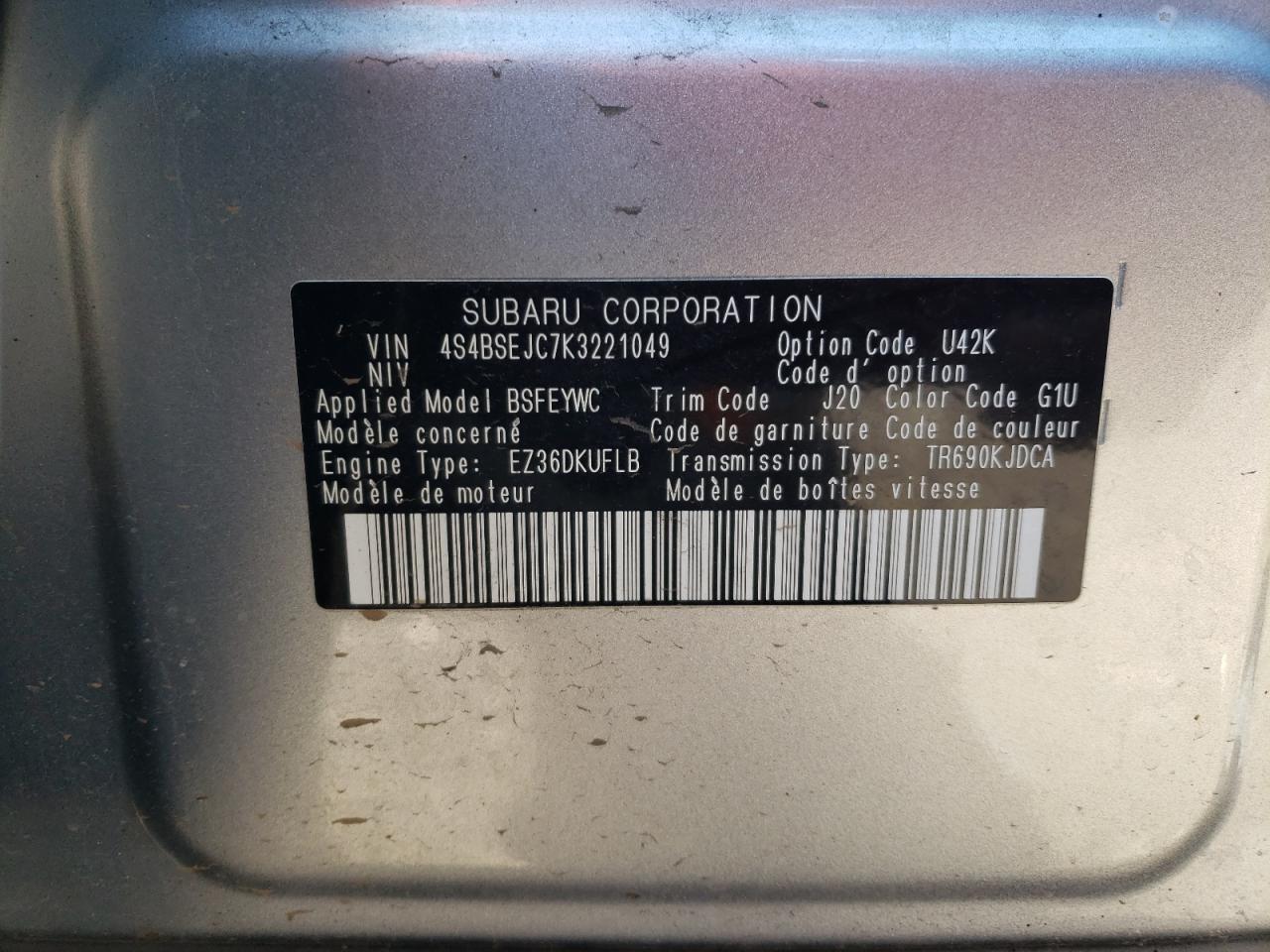 Photo 11 VIN: 4S4BSEJC7K3221049 - SUBARU OUTBACK 