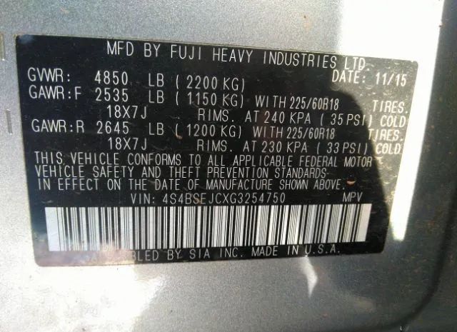 Photo 8 VIN: 4S4BSEJCXG3254750 - SUBARU OUTBACK 