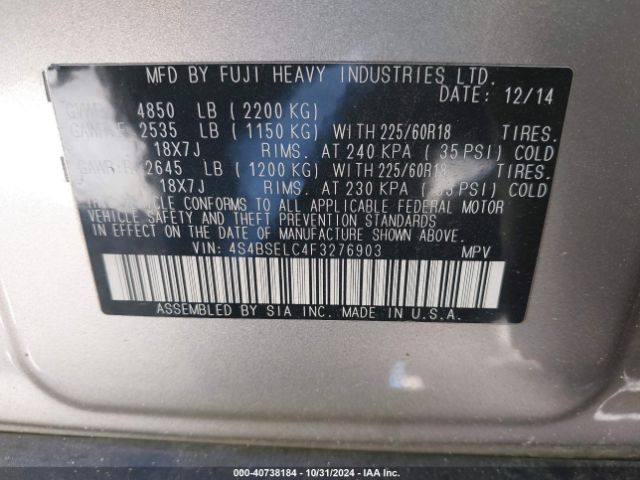 Photo 8 VIN: 4S4BSELC4F3276903 - SUBARU OUTBACK 