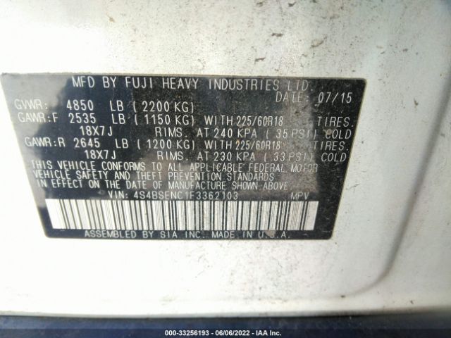 Photo 8 VIN: 4S4BSENC1F3362103 - SUBARU OUTBACK 