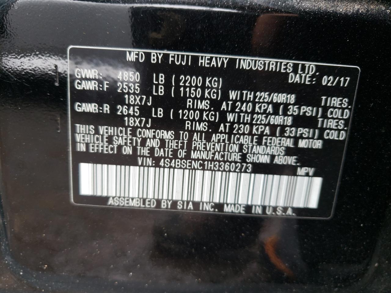 Photo 11 VIN: 4S4BSENC1H3360273 - SUBARU OUTBACK 