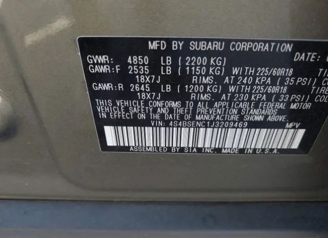 Photo 8 VIN: 4S4BSENC1J3209469 - SUBARU OUTBACK 