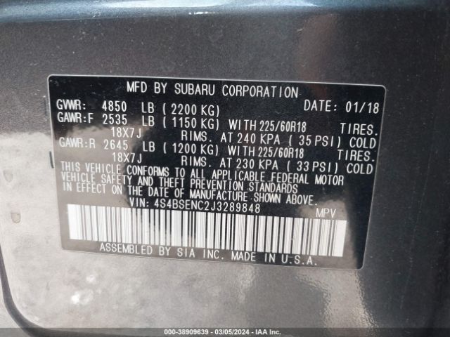 Photo 8 VIN: 4S4BSENC2J3289848 - SUBARU OUTBACK 