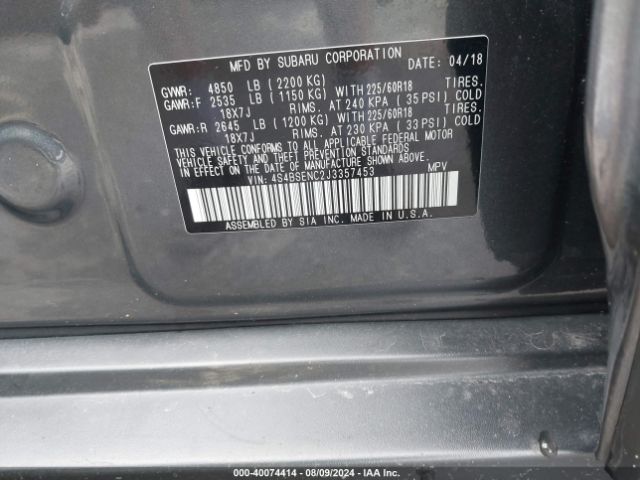 Photo 8 VIN: 4S4BSENC2J3357453 - SUBARU OUTBACK 