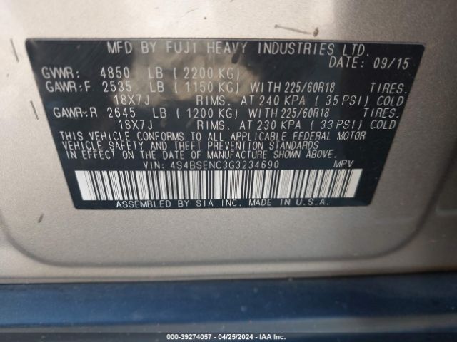 Photo 8 VIN: 4S4BSENC3G3234690 - SUBARU OUTBACK 