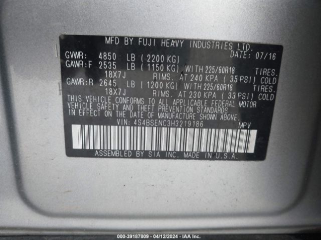 Photo 8 VIN: 4S4BSENC3H3219186 - SUBARU OUTBACK 