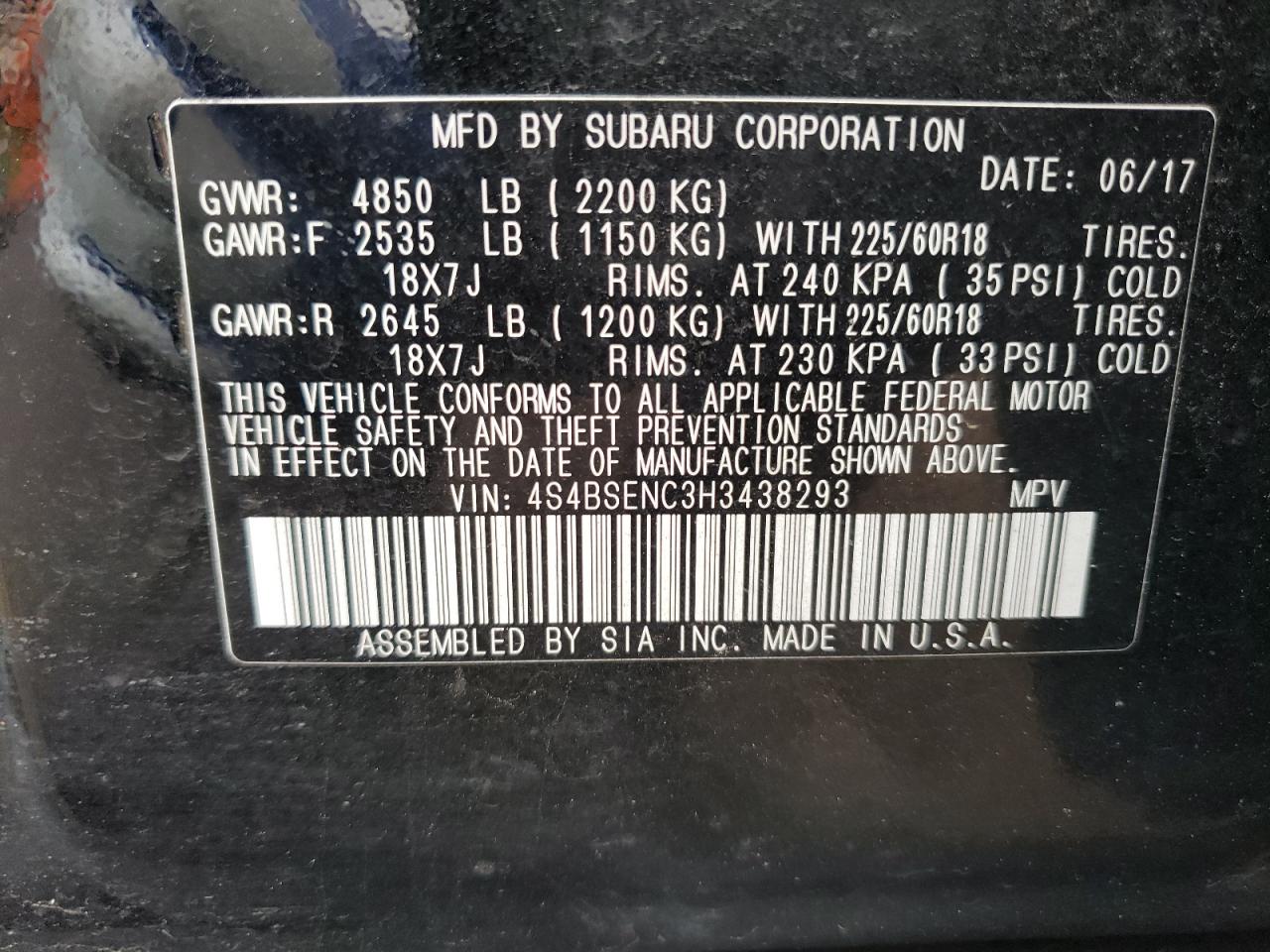 Photo 12 VIN: 4S4BSENC3H3438293 - SUBARU OUTBACK 