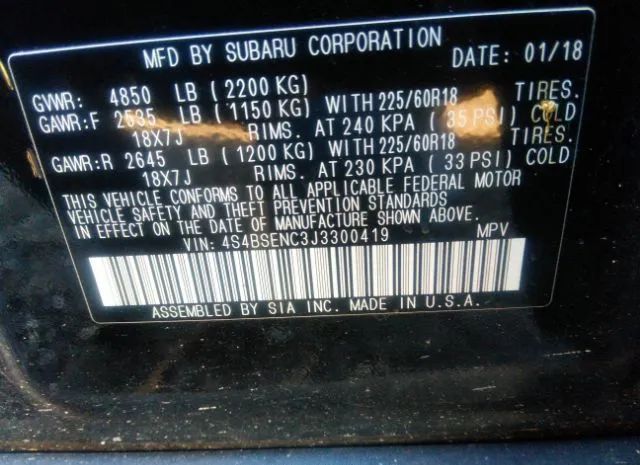 Photo 8 VIN: 4S4BSENC3J3300419 - SUBARU OUTBACK 